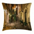 thumbnail image 1 of Italian Throw Pillow Cushion Cover, Old Courtyard Rome Italy Cafe Chairs City Historic Houses in Street, Decorative Square Accent Pillow Case, 18" X 18", Orange Brown, by Ambesonne, 1 of 1
