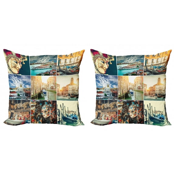 Ambesonne Nautical Throw Pillow Cover 2 Pack, Venice Canals, 16", Multicolor