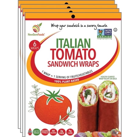 Italian Tomato Sandwich Wraps (Four-Pack) – Vegan, Gluten-Free, Low-Carb Wraps Infused with Italian Herbs – Non-GMO, Plant-Based, Keto-Friendly Bread Alternative
