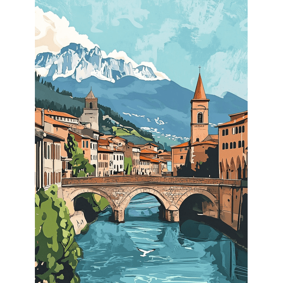 Italian Town Bridge Canvas Print/Wall Art Suitable for Living Room Bedroom Office Dining Room and Hotel Decoration.