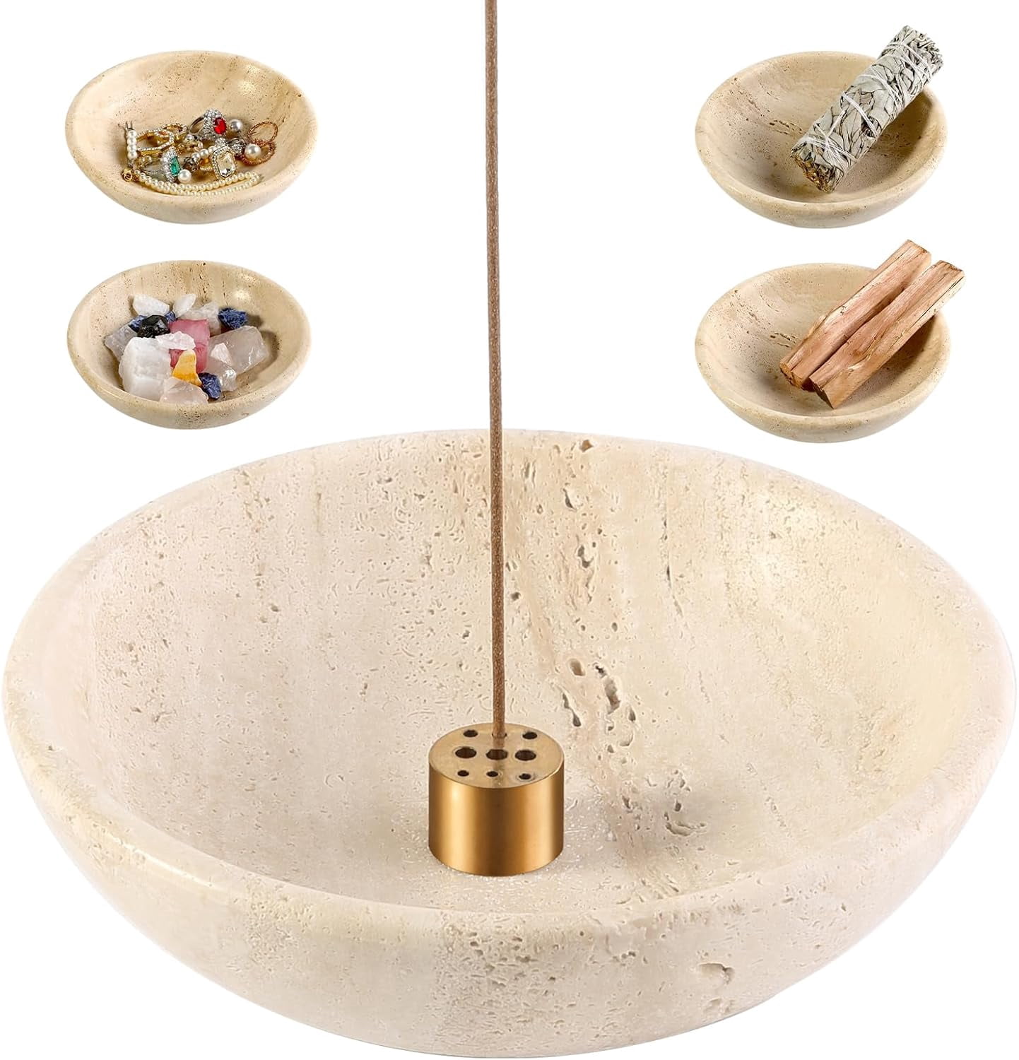 Italian Travertine Incense Holder, 6" Incense Holders for Sticks, Sturdy Incense Burner Ash Catcher, Ideal for Meditation, Relaxing, Easy to Clean