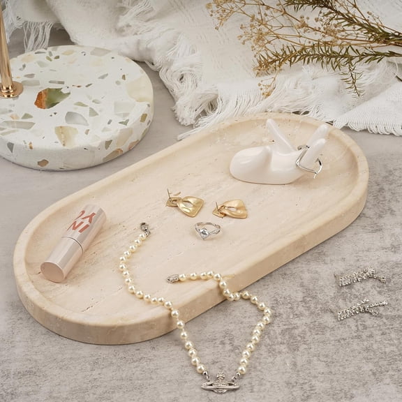 Italian Travertine Tray, 12"x6" Vanity Decorative Marble Tray for Countertop, Catchall for Perfume, Candles, Jewelry Dish