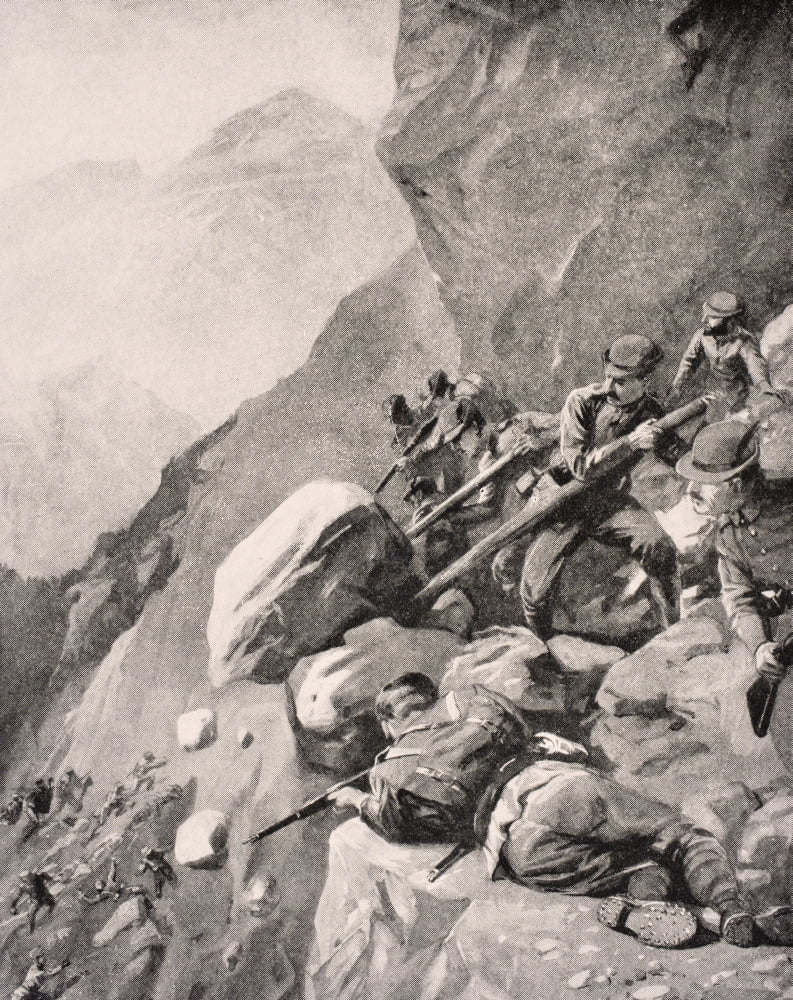 Italian Troops Levering Boulders Down Onto Enemy Soldiers In The Dolomites 1915 From The War Illustrated Album Deluxe Published London 1916 Canvas Art - Ken Welsh Design Pics (13 x 16)