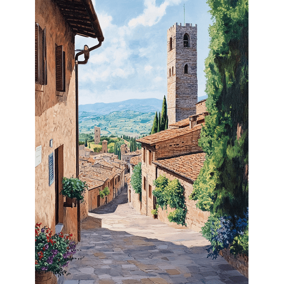 Italian Tuscan Hilltop Village Canvas Wall Art Print Perfect for Living Room Bedroom Kitchen Dining Room and Office Decoration.
