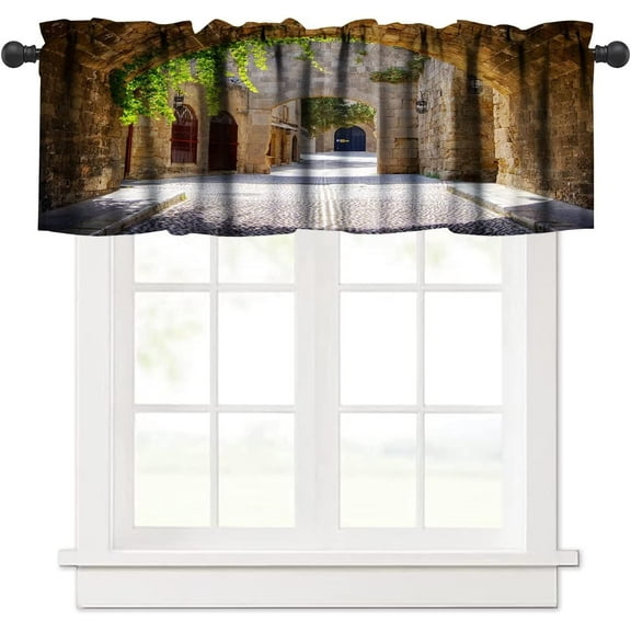 Italian Tuscan Valance Curtain Italian Street in A Small Provincial Town of Tuscan Italy European, Windows Short Curtain Valances for Kitchen Bathroom Farmhouse with Rod Pocket, 1 Panel 54X18 Inches