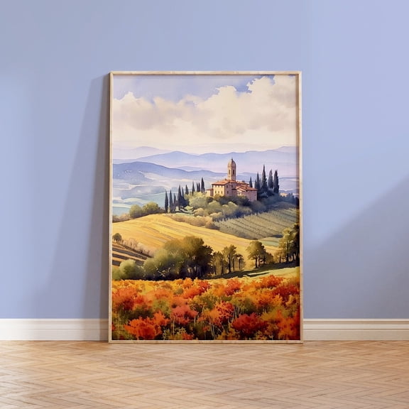 Italian Tuscany Vineyard Landscape Wall Art, Unframed Canvas 12x16in