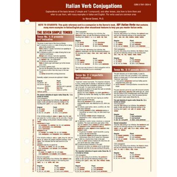 Pre-Owned Italian Verb Conjugation Card (Barron's Foreign Language Fundamentals), 9780764129544, 0764129546, Paperback,