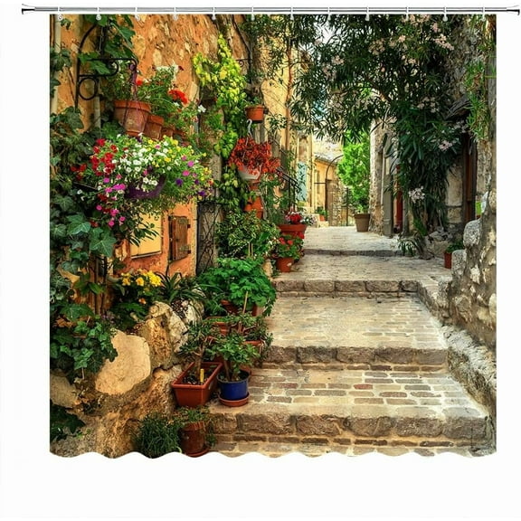 Italian Village Theme Shower Curtain Italy Old Stone Rock Houses Style Bath Mediterranean Landscape Bathroom Curtains Street Pattern-36"W x 72"L (Pack of 1)