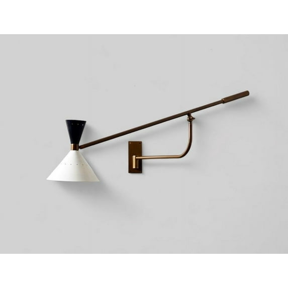 Hussain Crafts Mid-Century 1-Light Antique Black Indoor Corded Electric Sconce with Crystal Glass