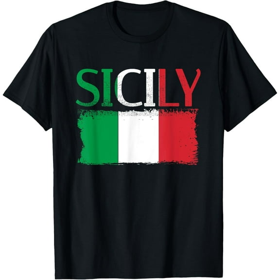 Italian Vintage Flag & Italy Sicily Sicilia T-ShirtMen and women, Black T-shirt, size: Extra large