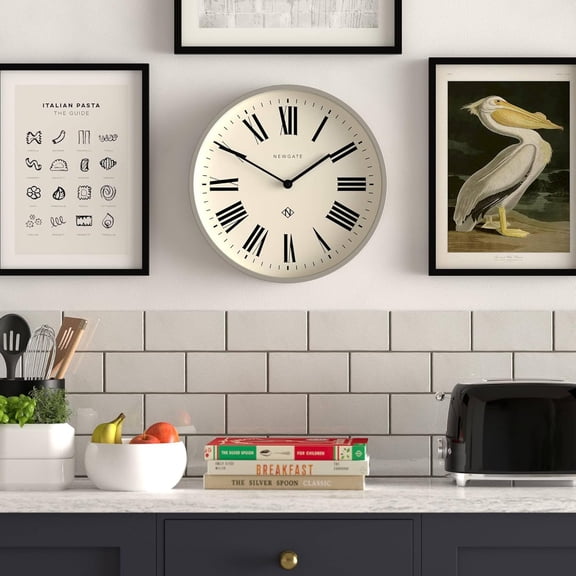 Italian Wall Clock Modern Round Gray Roman Numerals Large Display for Kitchen Living Room Office