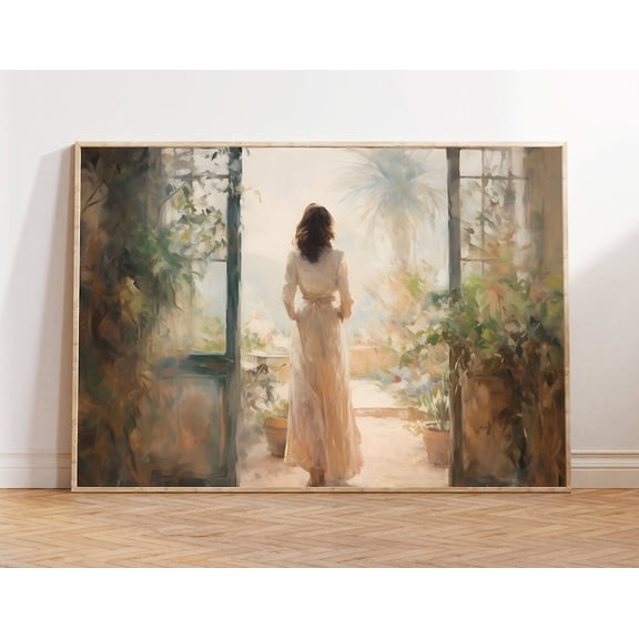 Italian Woman In Garden Art: Vintage Style Portrait, Unframed Poster Size 12x18