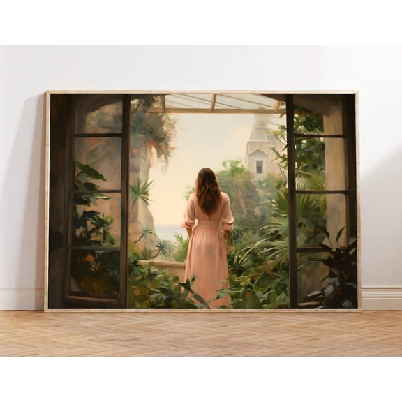 Italian Woman In Garden : Vintage Portrait, Stretched Canvas Size 16x24