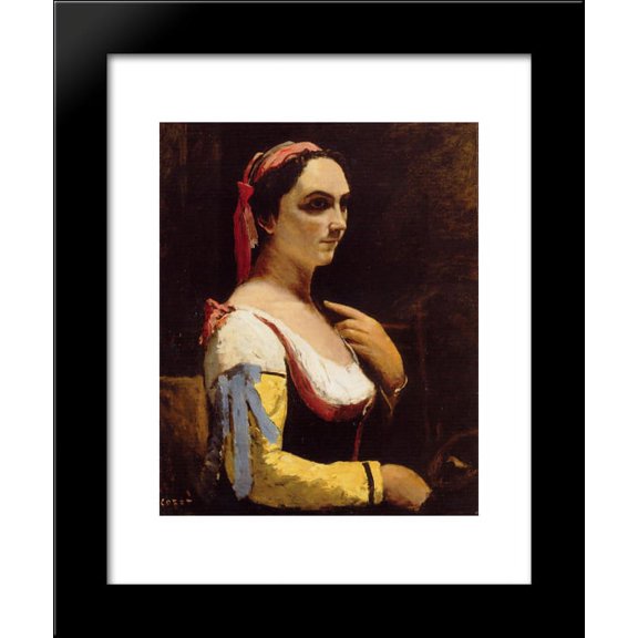 Italian Woman with a Yellow 20x24 Framed Art Print by Camille Corot