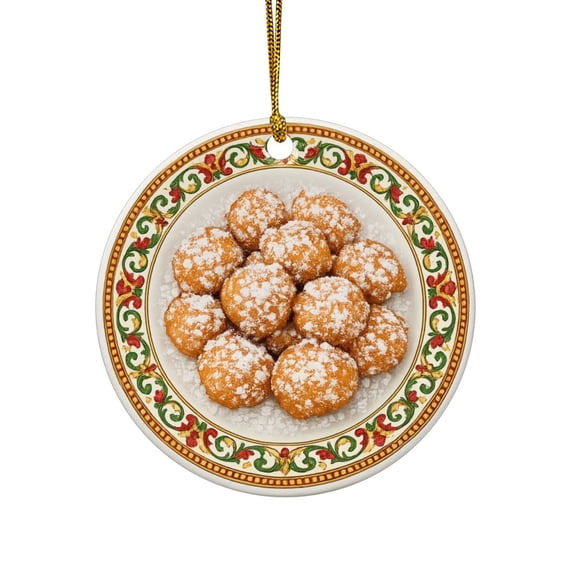 Italian Zeppole Fried Dough Pastry Zeppoles Zeppoli Italy Dessert Food FLAT PRINTED IMAGE on Ceramic Ornament  NOT 3D, Double-Sided Design, Christmas Ornament, Foodie Gift, Tree Decor