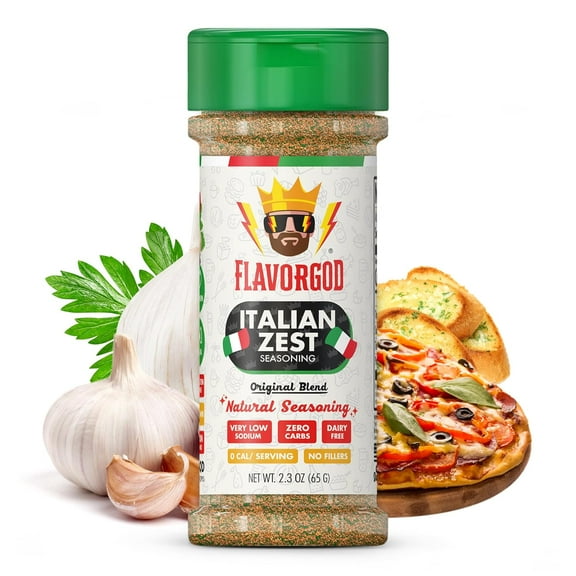 Italian Zest Seasoning Mix by Flavor God - Premium All Natural & Healthy Spice Blend for Salad, Pasta, Chicken & Seafood - Kosher, Low Sodium, Dairy-Free, Vegan & Keto Friendly - 2.3 oz