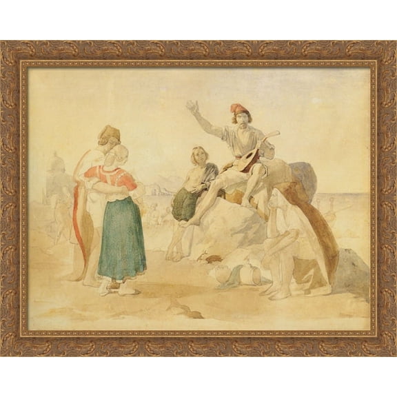 Italian scene 34x28 Large Gold Ornate Wood Framed Canvas Art by Alexander Ivanov