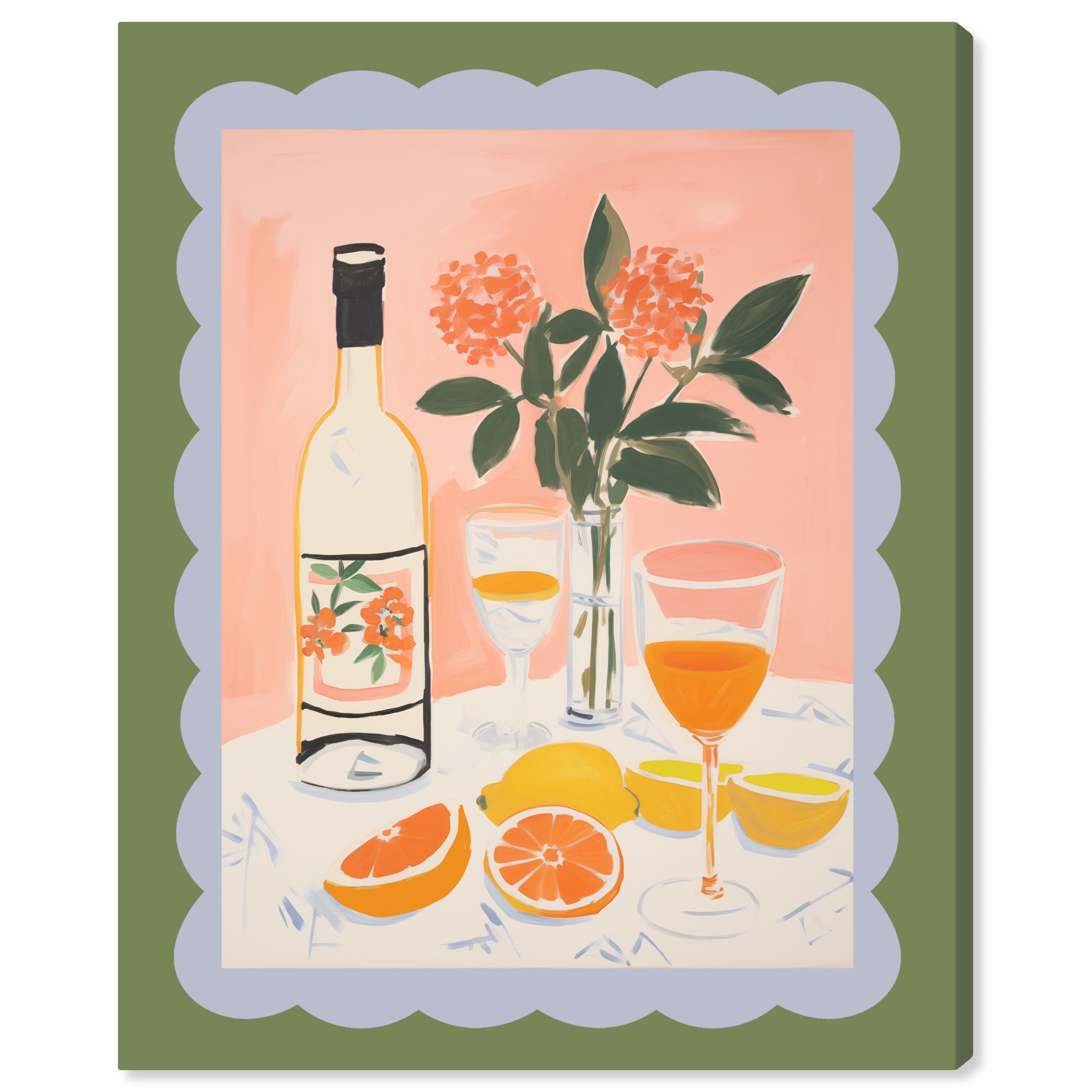 Retro Summer Drinks Canvas Wall Art, 16" x 20", Green and Pink