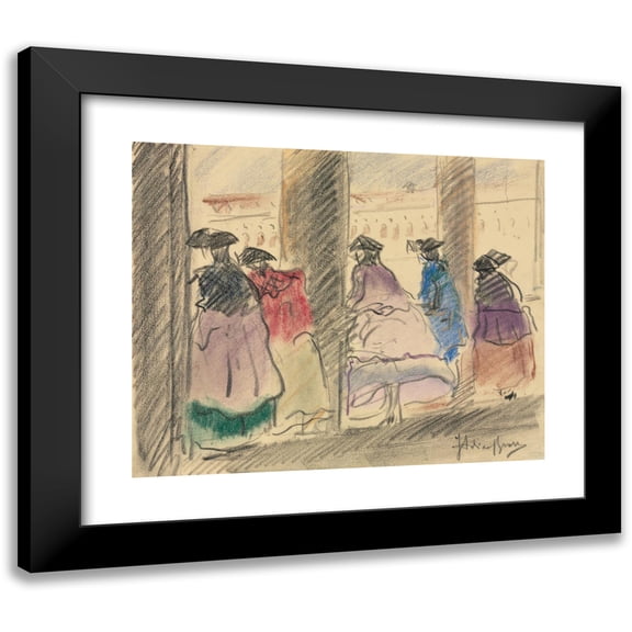Italico Brass 14x12 Black Modern Framed Museum Art Print Titled - Figures in Masquerade on the Loggia of the Ducal Palace, Venice (1925)