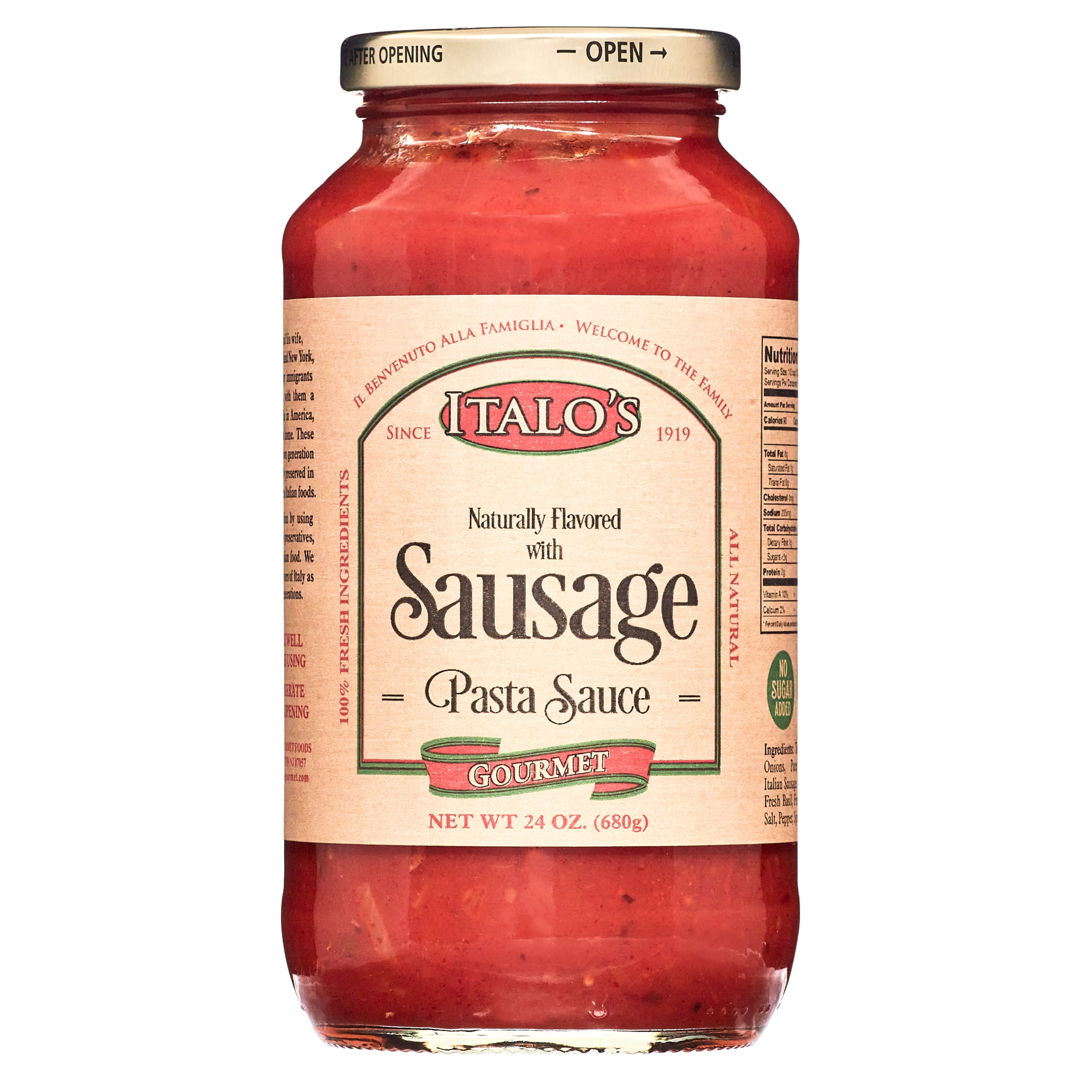 Italo's Keto & Paleo Friendly Sausage Tomato Sauce for Pasta, No Added Sugar, Low-Carb, Low Sodium, Non GMO, All Natural, Real Italian Sausage Tomato Sauce