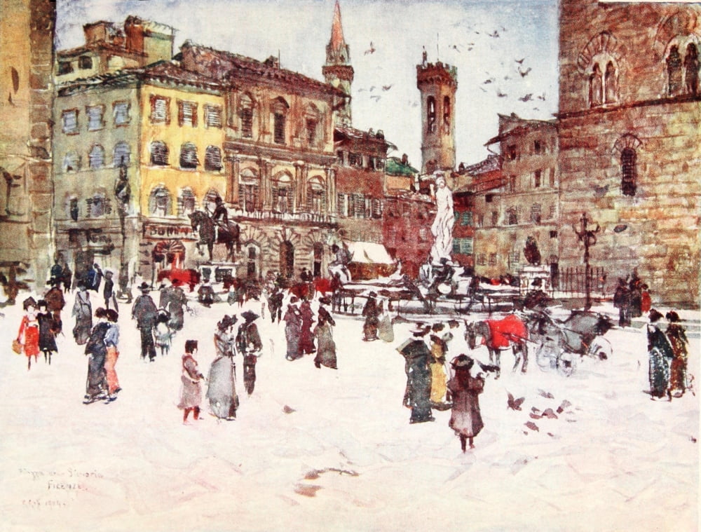 Italy 1907 Piazza della Signoria Canvas Art - RC Goff (18 x 24)