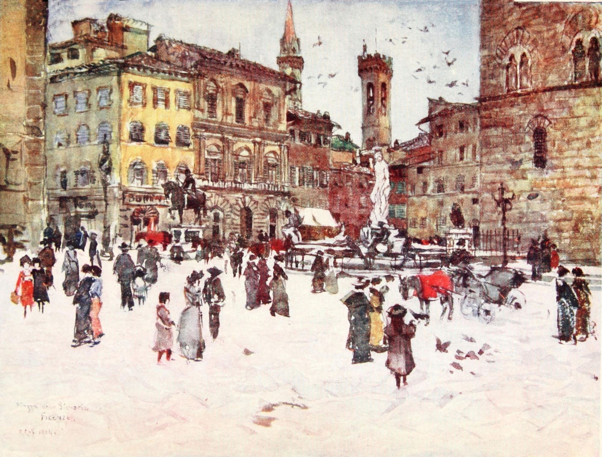 Italy 1907 Piazza della Signoria Canvas Art - RC Goff (24 x 36)