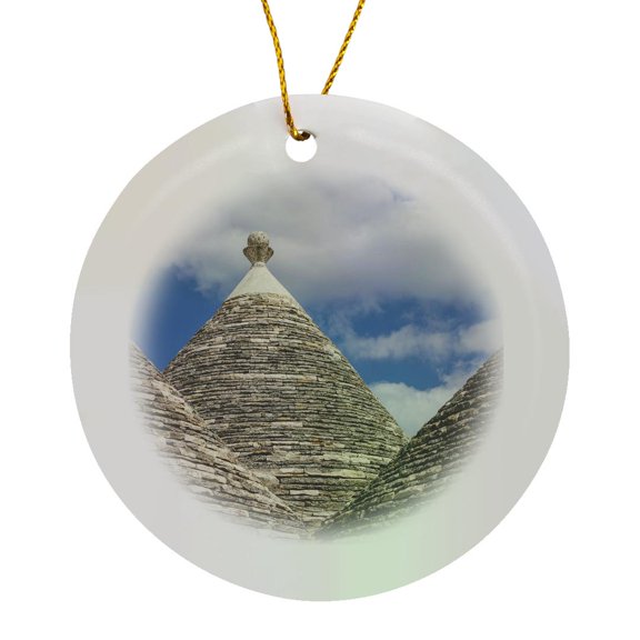 3drose, Italy, Alberobello. Trulli Houses, Stone Huts with a Conical Roof., Circle Porcelain Ornament