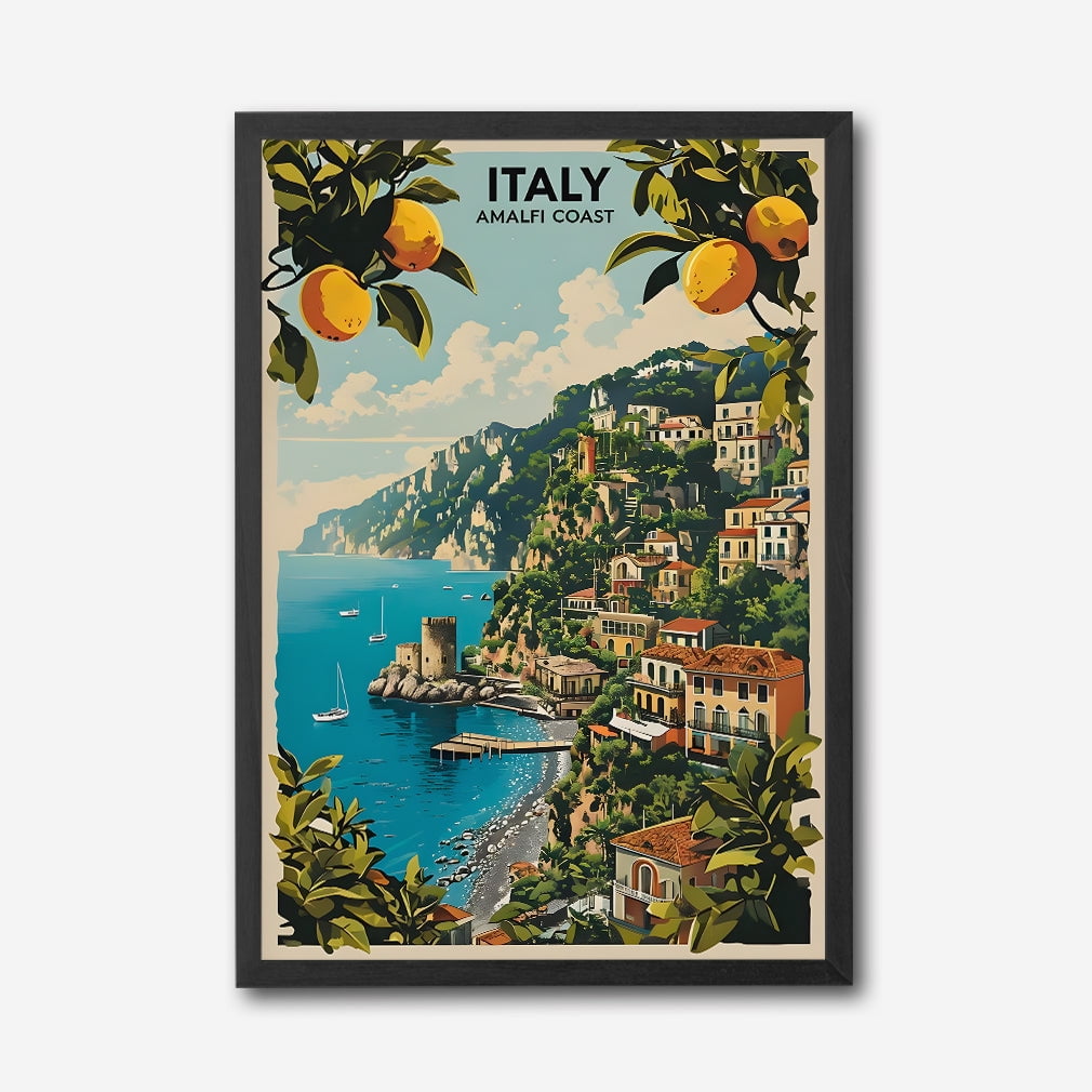 Italy Amalfi Coast Canvas Wall Art Vibrant Mediterranean Coastal Print ...