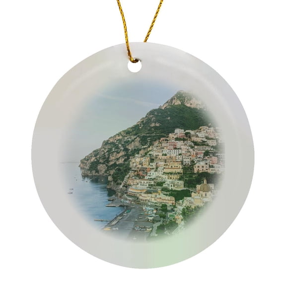 3drose, Italy, Amalfi Coast, Cliffside Village of Positano., Circle Porcelain Ornament