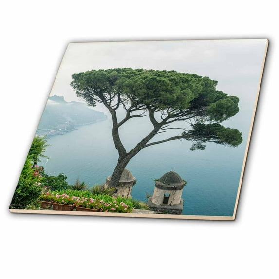 3dRose, Italy, Amalfi Coast, Ravello, Coastline seen from a Villa , 6 Inch Ceramic Tile