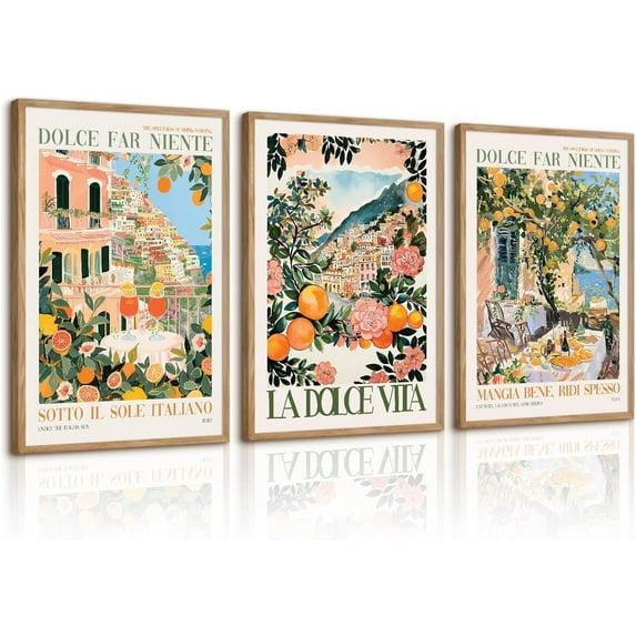 Italy Amalfi Coast Wall Art Italian City Canvas Wall Decor Italy Travel Landscape Wall Art Posters Blue Venice Beach Painting Pictures Italian Modern Artwork for Home 16x24 Inch Und Set of 3