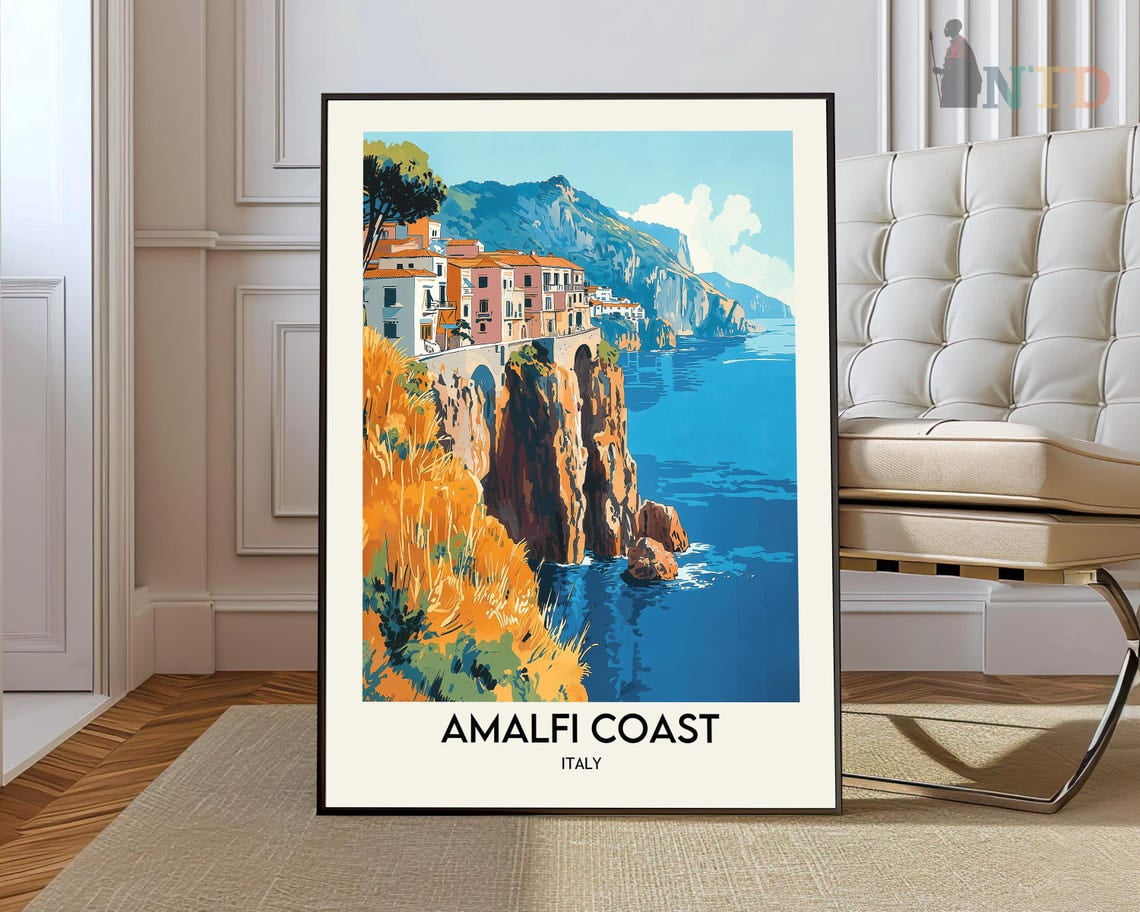 English Riviera Print Italy Amalfi Coast Wall Art Print, Scenic Riviera Travel Room Decor ...
