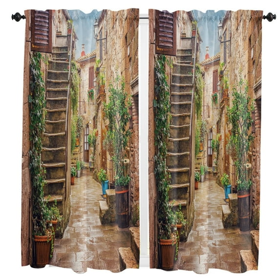 Italy Ancient Arch Garden Curtain For Living Room Kids Bedroom Kitchen Window Curtains Home Essentials Interior Drapes
