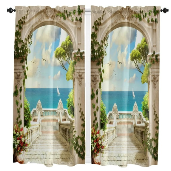 Italy Ancient Arch Garden Curtain For Living Room Kids Bedroom Kitchen Window Curtains Home Interior Drapes