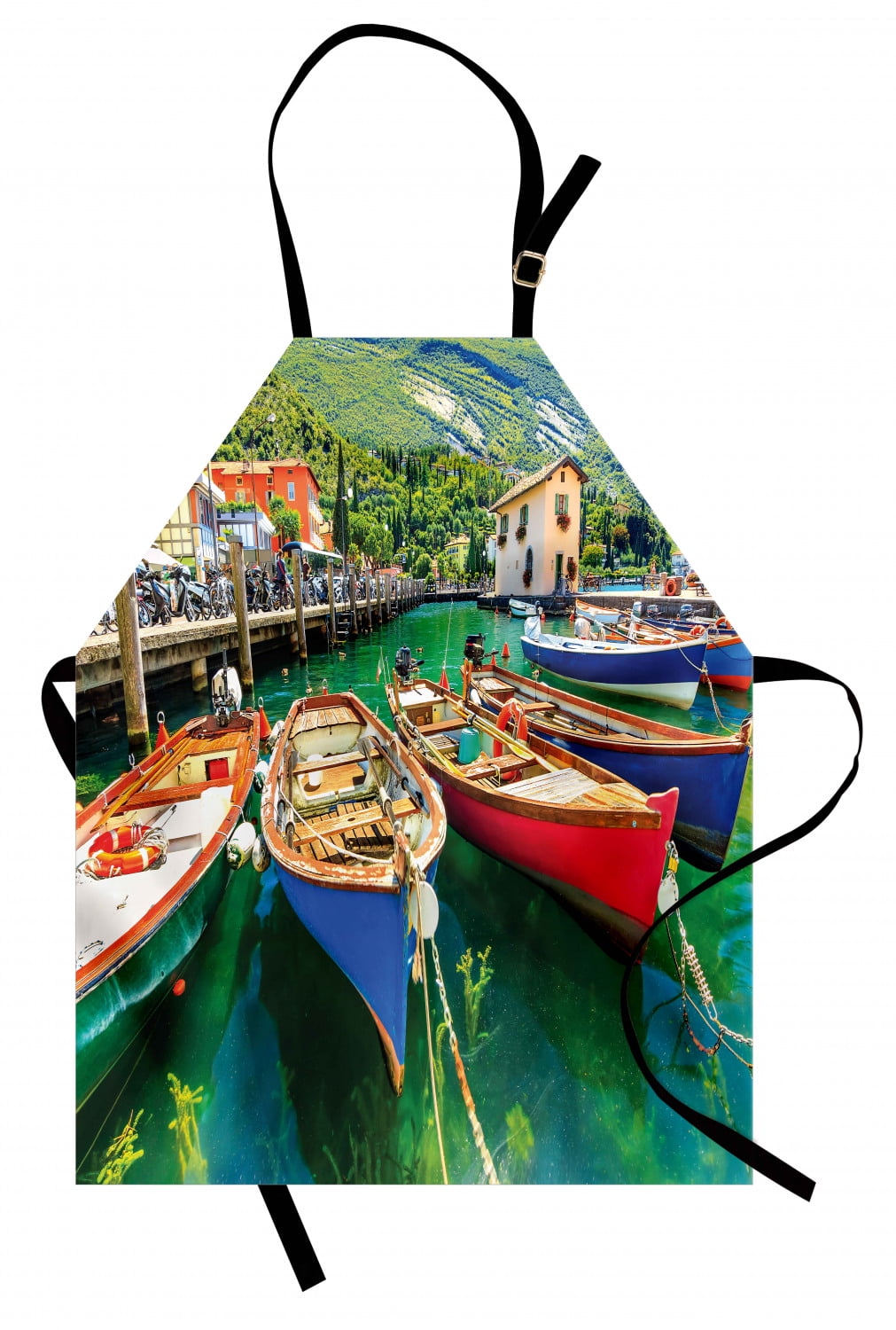 Italy Apron Summer Landscape and Wooden Boats on the Lake Garda Torbole ...