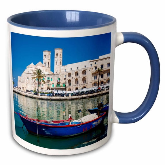 3drose, Italy, Apulia,bari, Molfetta. Waterfront with Rowboats in Foreground., 15oz Two-tone Blue Mug