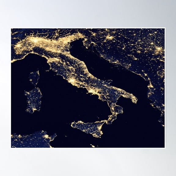 Italy At Night Night Light Satellite Image Poster Wall Art Modern Wall Decor