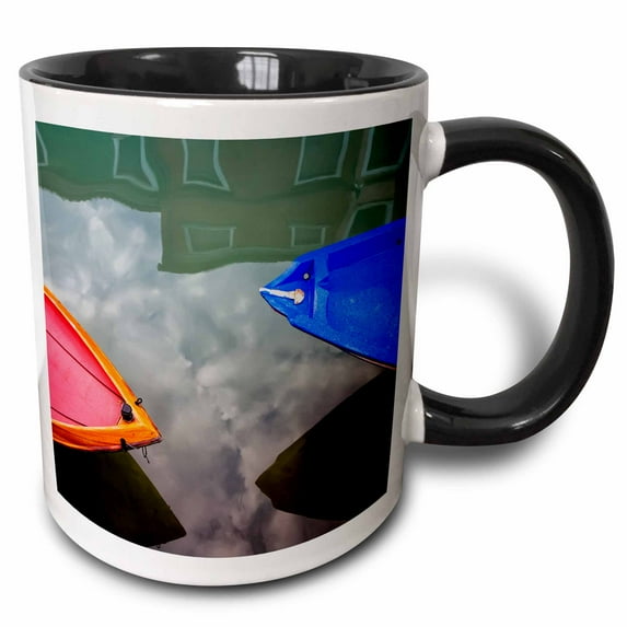 Italy, Burano. Colorful boat bows and reflections. 11oz Two-Tone Black Mug mug-330176-4