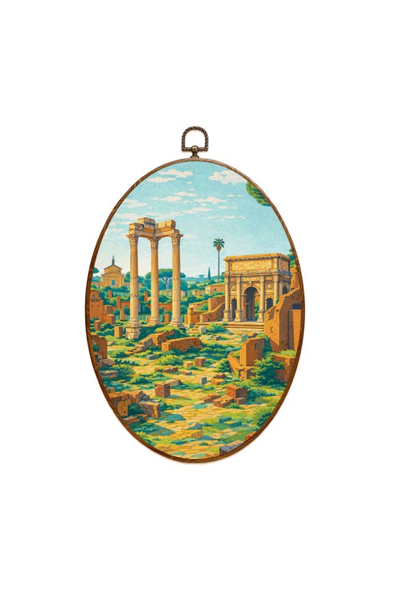 Italy Canvas Wall Art Roman Forum Italy Antique Building Oval Framed Canvas Prints Vintage Wall Hanging Decor for Home Italy Lover Decorations Gift for Mom Nana 8.6"x11.4"