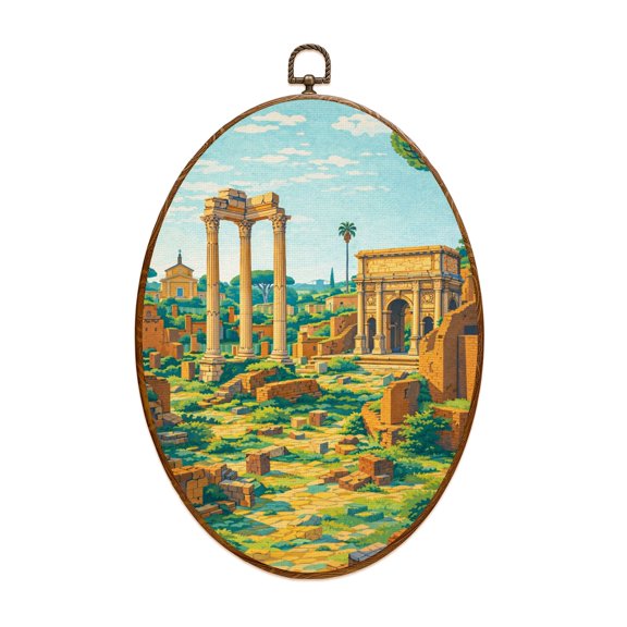 Italy Canvas Wall Art Roman Forum Italy Antique Building Oval Framed Canvas Prints Vintage Wall Hanging Decor for Home Italy Lover Decorations Gift for Mom Nana 8.6"x11.4"