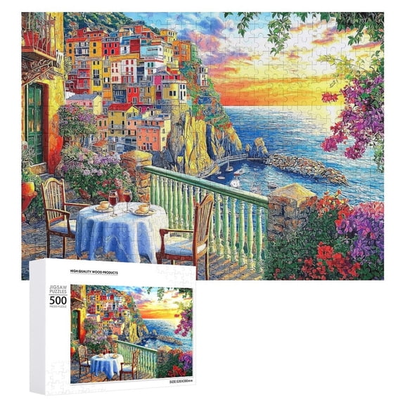 Italy Cinque Terre Jigsaw Puzzles for Adults 500 Pieces Coastal Village Beautiful Landscape Scenery Sunset View with Letters on Back Hard Impossible Difficult challenging Family Puzzle (15"x21")