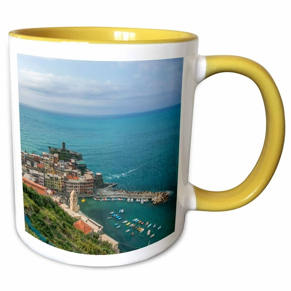 3drose, Italy, Cinque Terre, Vernazza, 11oz Two-tone Yellow Mug