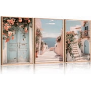 TOARTi Italy Coast Cityscape Framed Canvas Wall Art Set, Neutral Italian Countryside Wall Decor, Aegean Santorini Landscape Wall Painting, Florida Beach Art Prints for Living Room, Bedroom 16"x24"x3