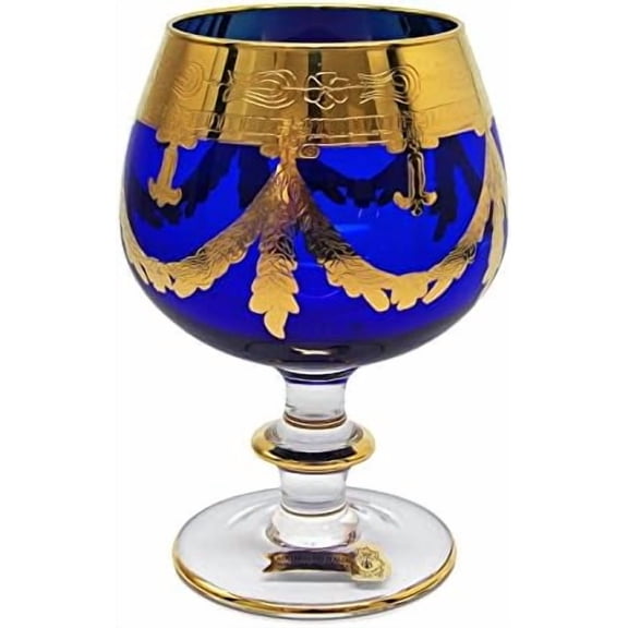Italy Cobalt Blue Crystal Brandy Snifters Vintage Design 24K Gold Hand Decorated, 10 oz, Set of 1 (Blue, Brandy)$$Home Decor, Kitchen, & Other