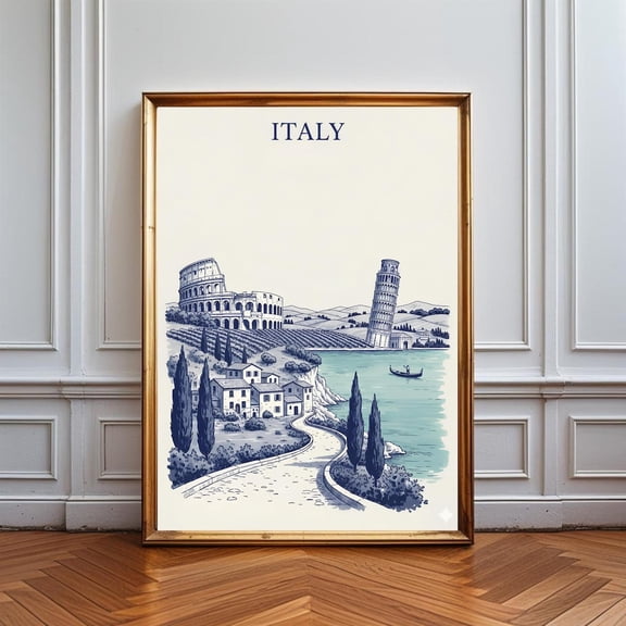 Italy Colosseum Pisa Travel Art Poster Unframed Paper Print