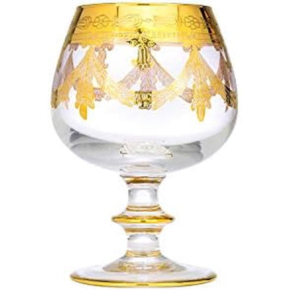 Italy, Crystal Brandy Cognac Snifter, Vintage Design, 24K Gold Hand Decorated, 12 oz, Set of 1 (Clear, Brandy)$$Home Decor, Kitchen, & Other