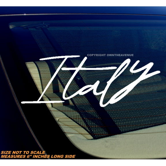 Italy Cursive Style Euro Racing Vinyl Decal Sticker 6" Inches - White Vinyl