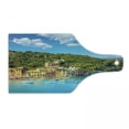 thumbnail image 1 of Italy Cutting Board, Portofino Landmark Aerial Panoramic View Village and Yacht Little Bay Harbor, Tempered Glass Cutting and Serving Board, Wine Bottle Shape, Blue Green Yellow, by Ambesonne, 1 of 1