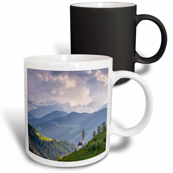 3drose, Italy, Dolomites, Wengen. Landscape with Chapel of St. Barbara., 11oz Magic Transforming Mug