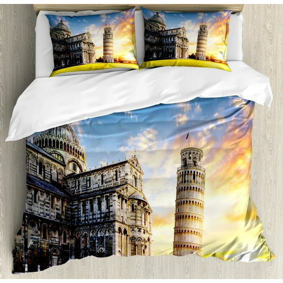 Italy Duvet Cover KingFull Size For Kids Adult Microfiber Italian Rome Venice Pisa Tower Tuscany Piz